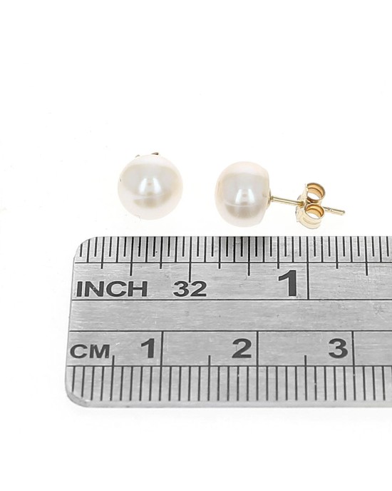 White Freshwater Pearl Studs in Yellow Gold